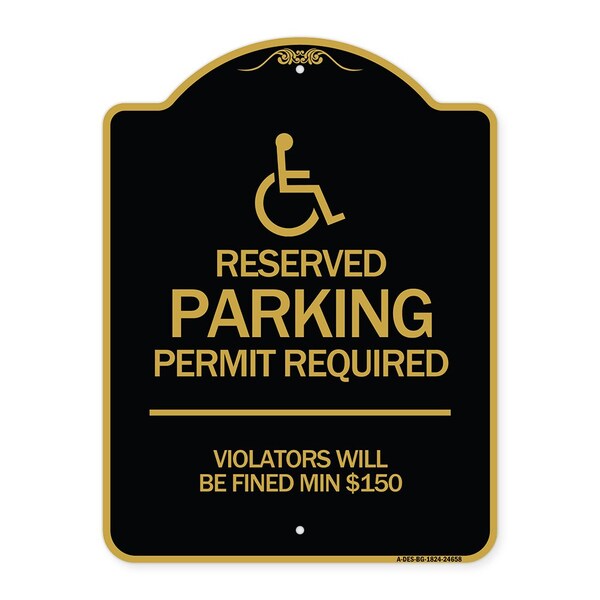 Connecticut Reserved Parking Permit Required Violators Fined Min $150 Alum, 18" x 24", BG-1824-24658
